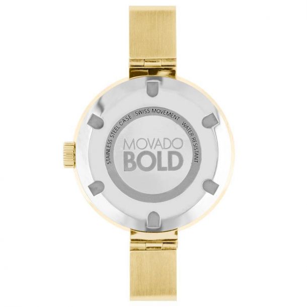 Movado BOLD Diamond Chocolate Dial Gold Tone Bangle Bracelet Watch 3600282 REEDS Jewelers