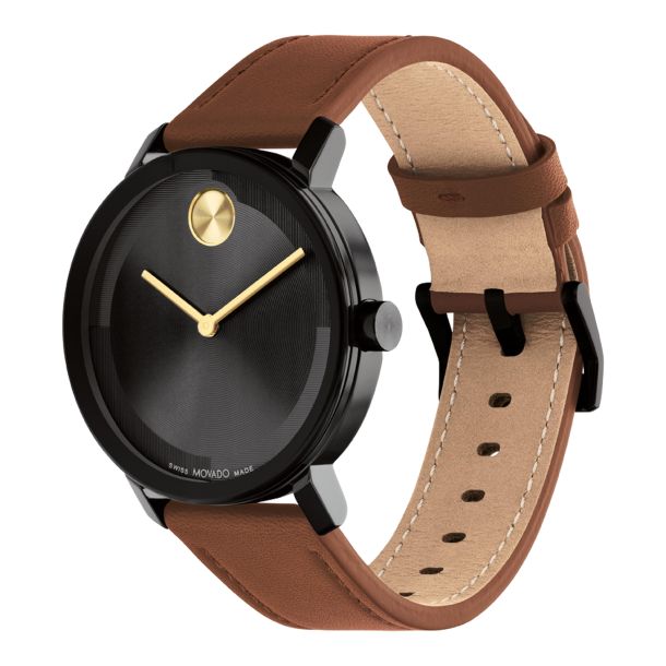 Movado BOLD Evolution 2.0 Black Dial Brown Leather Strap Watch 40mm 3601083 REEDS Jewelers