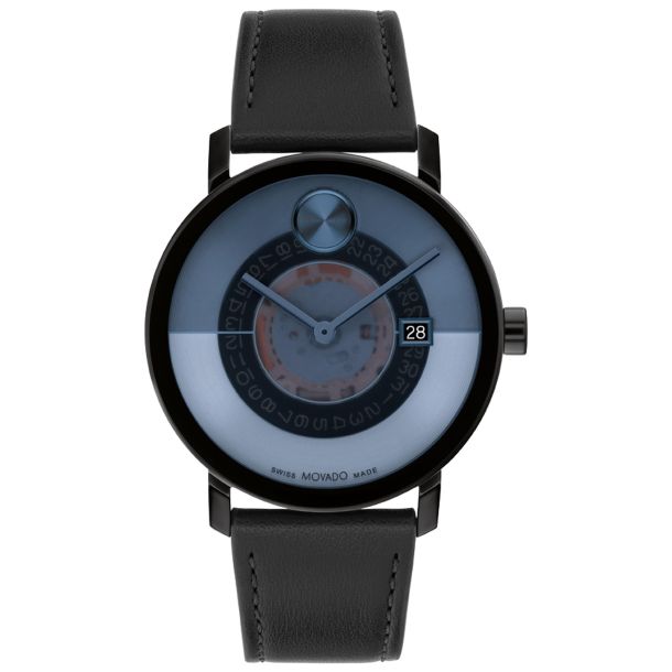 Movado BOLD Evolution 2.0 Blue Dial Black Leather Strap Watch 40mm 3601227 REEDS Jewelers