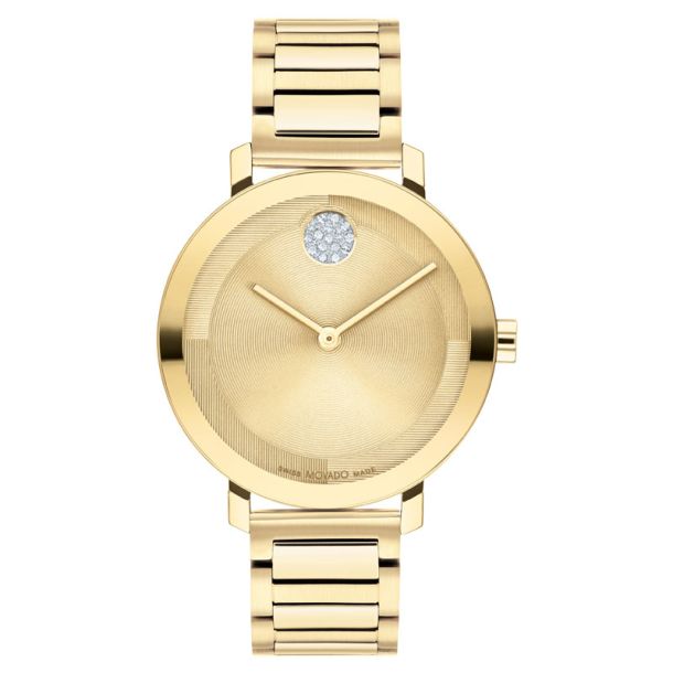 Movado BOLD Evolution 2.0 Crystal Accent and Pale Gold Ionic Plated Bracelet Watch 34mm 3601106 REEDS Jewelers