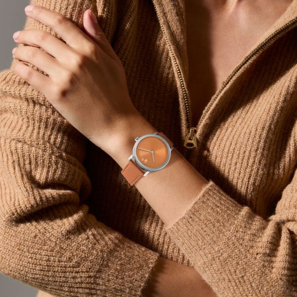 Movado BOLD Evolution 2.0 Orange Dial Leather Strap Watch 40mm 3601149 REEDS Jewelers