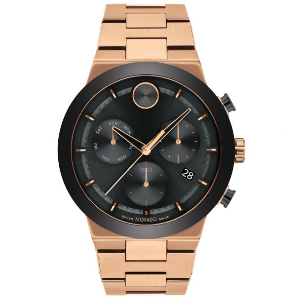 Movado BOLD Fusion Chronograph Bronze PVD Finished Bracelet Watch 44.5mm 3600898 REEDS Jewelers