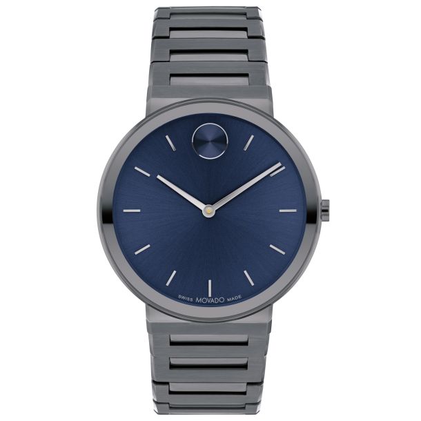 Movado BOLD Horizon Navy Blue Dial Grey Ion Plated Stainless Steel Watch 40mm 3601076 REEDS Jewelers