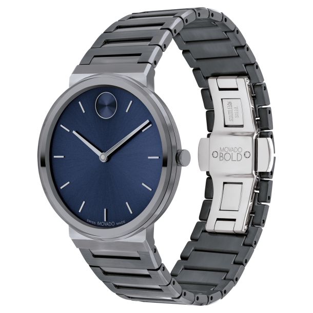 Movado BOLD Horizon Navy Blue Dial Grey Ion Plated Stainless Steel