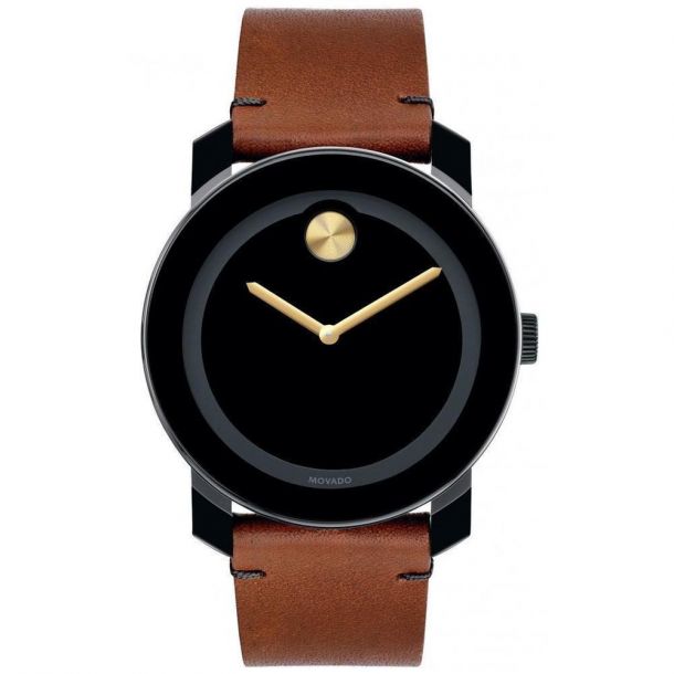 Movado BOLD Large Black Dial Cognac Colorado Leather Strap Watch 3600305 REEDS Jewelers