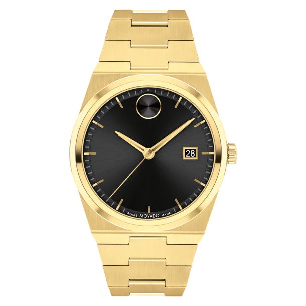 Movado BOLD Quest Black Dial Gold Tone Bracelet Watch 40mm 3601223 REEDS Jewelers