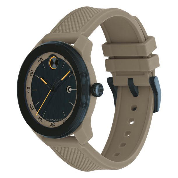 Movado BOLD TR90 Blue Dial Grey Silicone Strap Watch 42mm 