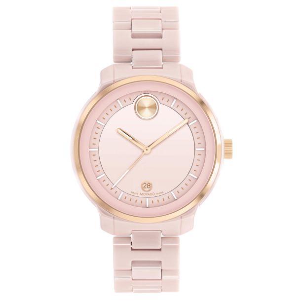 Movado BOLD Verso Blush Ceramic Bracelet Watch 39mm 3600935 REEDS Jewelers