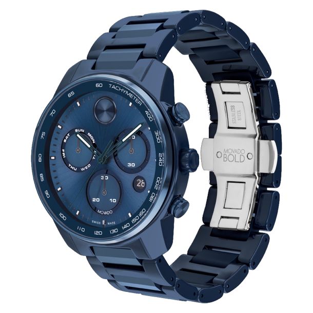 Movado BOLD Verso Chronograph Blue Ceramic Watch 44mm 3601117 REEDS Jewelers