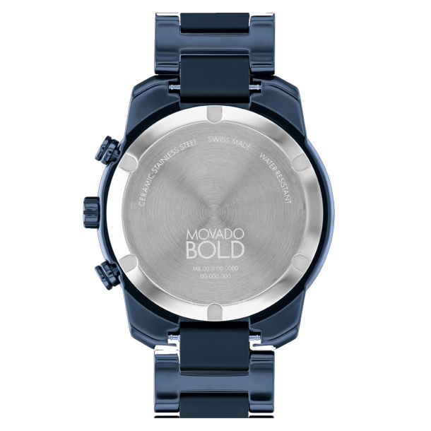 Movado BOLD Verso Chronograph Blue Ceramic Watch 44mm 3601117 REEDS Jewelers