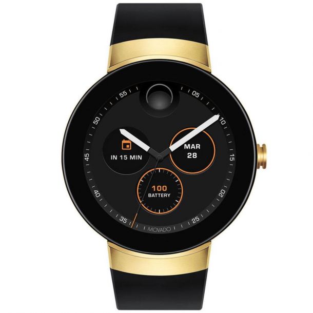 Movado Connect Gold Ion Plated Case Black Silicone Strap Watch 3660014 REEDS Jewelers
