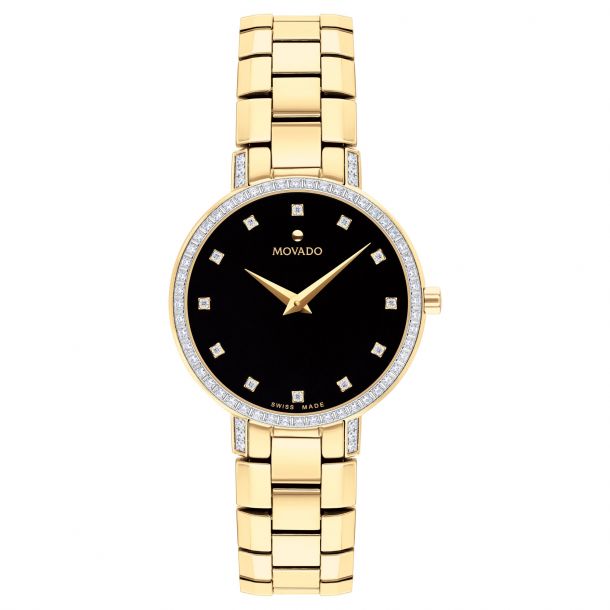 Gold movado watch with black deals face