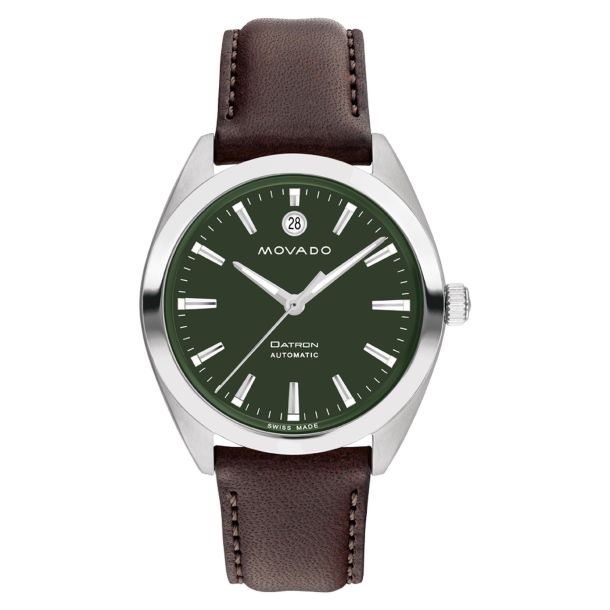 Movado Heritage Datron Automatic Green Dial Leather Strap Watch