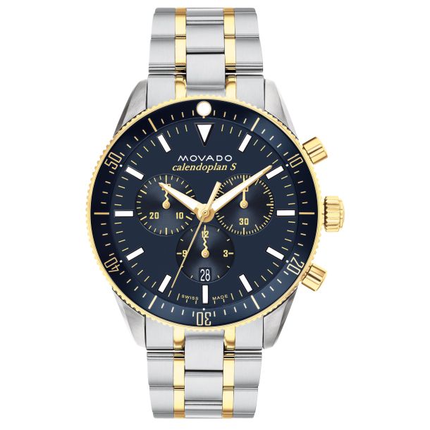 Movado Heritage Series Calendoplan S Chronograph Two Tone Bracelet Watch 42mm 3650126 REEDS Jewelers