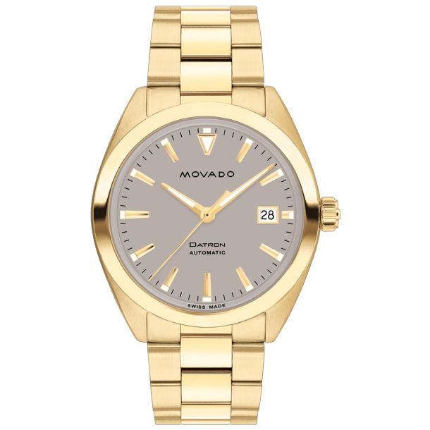 Movado Heritage Series Datron Automatic Grey Dial Yellow Gold PVD Stainless Steel Watch 40mm 3650172 REEDS Jewelers