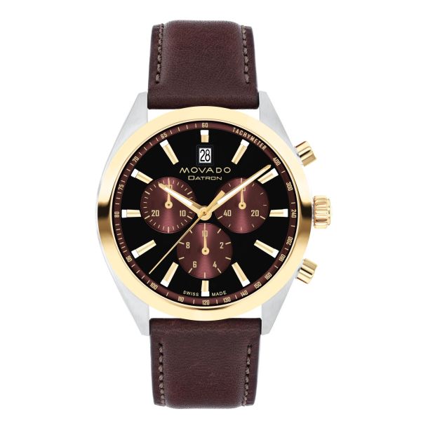 Movado Heritage Series Datron Black Dial Leather Strap Watch 41mm