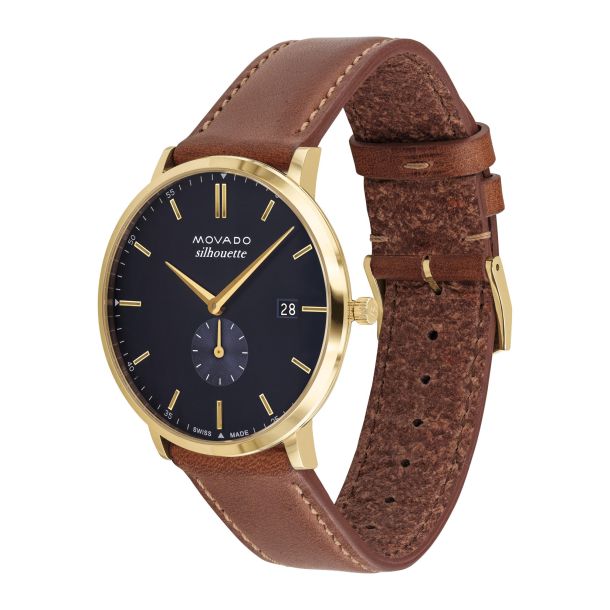 Movado Heritage Series Silhouette Black Dial Leather Strap Watch 40mm 3650131 REEDS Jewelers