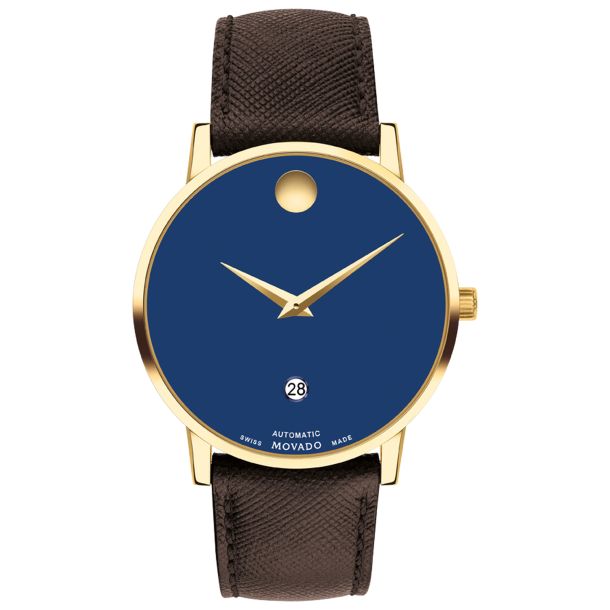 Movado Museum Classic Automatic Blue Dial Brown Leather Strap Watch 40mm 0607806 REEDS Jewelers
