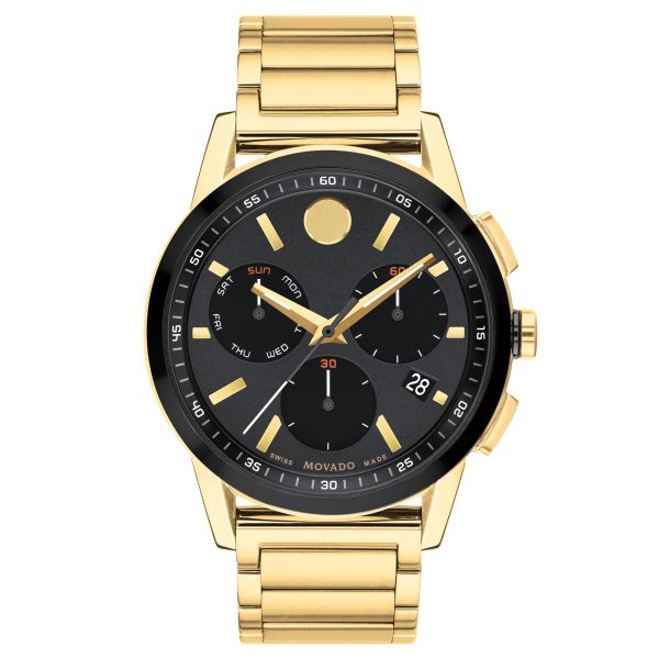 Movado Museum Sport Yellow Gold PVD Finished Bracelet Watch 43mm 0607803 REEDS Jewelers