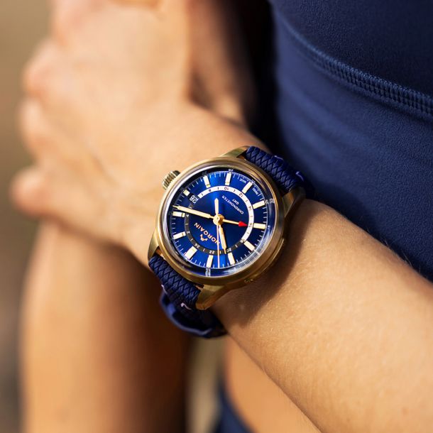 NORQAIN Freedom 60 GMT Bronze Blue Dial Perlon Rubber Strap Limited Edition  Watch 40mm - NNZ2100ZG/A215/20APR.18Z