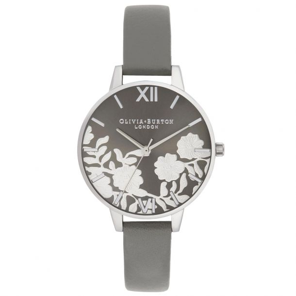 Oliva Burton Lace Detail Grey Leather Strap Watch OB16MV96 REEDS Jewelers