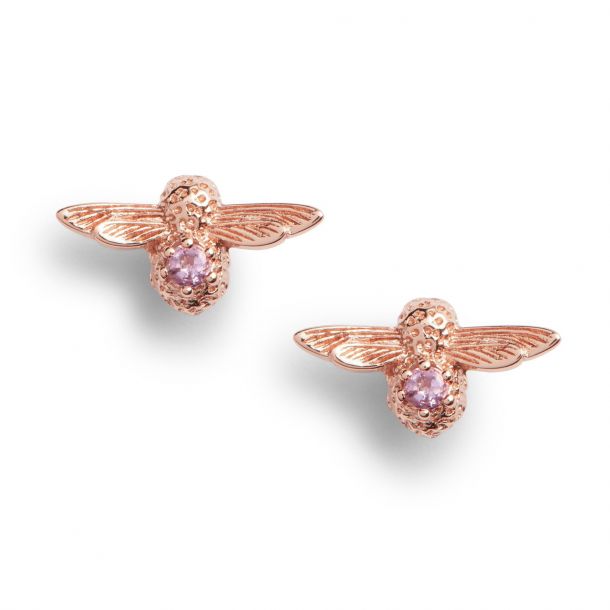 Olivia Burton Bejeweled Bee Amethyst Stud Earrings Rose Gold Tone