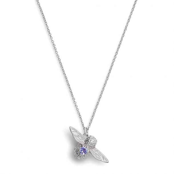 Olivia Burton Bejeweled Bee Tanzanite Pendant Necklace Silver Tone REEDS Jewelers