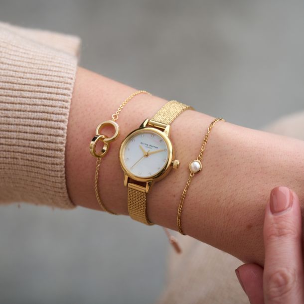 Olivia Burton Classic Mini Dial Mesh Watch and Two Bracelet Gold Tone Stacking Set 23mm OBGSET167 REEDS Jewelers