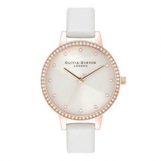 Olivia Burton Classic Sparkle Bezel Demi Dial Blush Leather Strap Watch 34mm OB16DE13 REEDS Jewelers