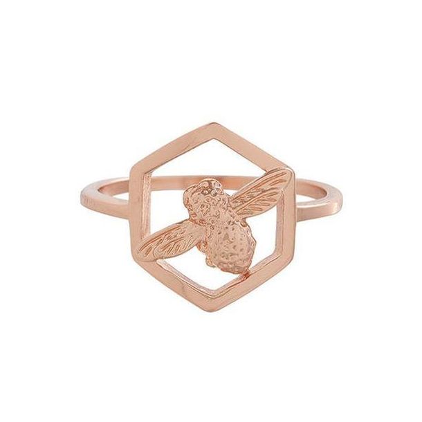 Olivia Burton Honeycomb Bee Ring Rose Gold Tone Size 7