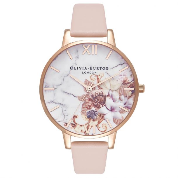 Olivia burton marble floral rose gold & silver mesh watch shop