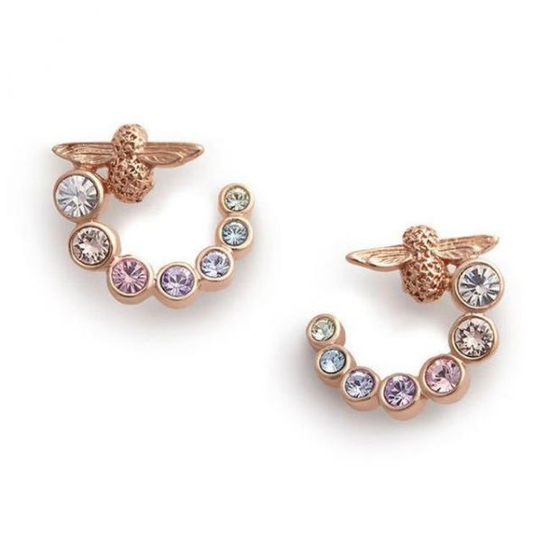Olivia Burton Rainbow Bee Swirl Hoop Earrings Rose Gold Tone