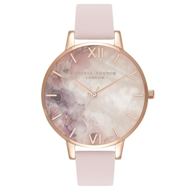 Olivia Burton Semi Precious Rose Quartz Blossom Leather Strap Watch OB16SP03