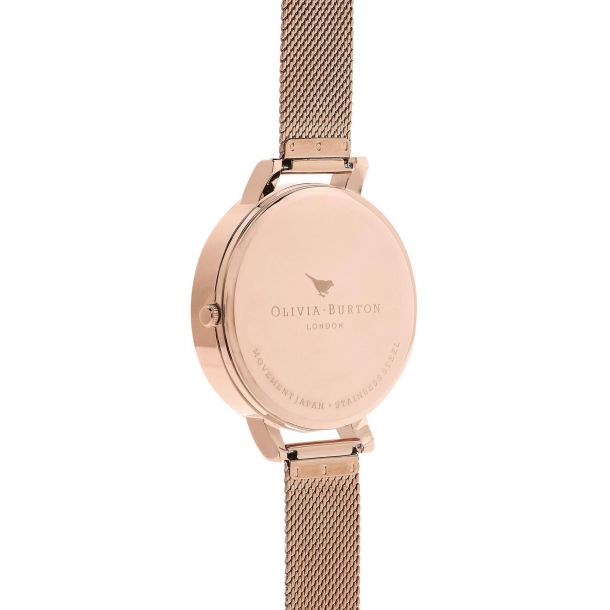 Olivia Burton Semi Precious Rose Quartz Rose Gold Ion Plated Stainless Steel Mesh Watch OB16SP01 REEDS Jewelers