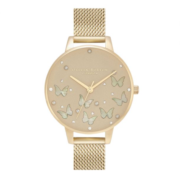 Olivia Burton Sparkle Butterfly Demi Gold Tone Dial with Mother of Pearl Gold Tone Mesh Watch 34mm OB16MB37