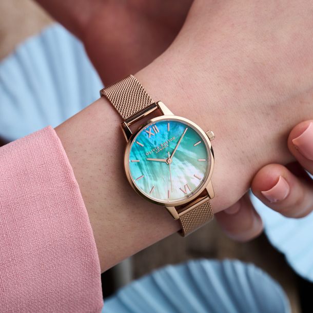 Wishing wave midi dial hotsell rose gold mesh watch