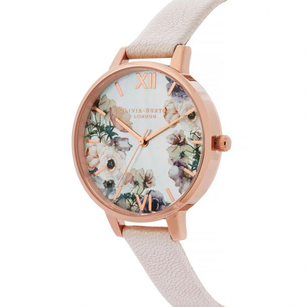 Olivia Burton Watercolor Florals Pink Leather Strap Watch OB16PP53 REEDS Jewelers