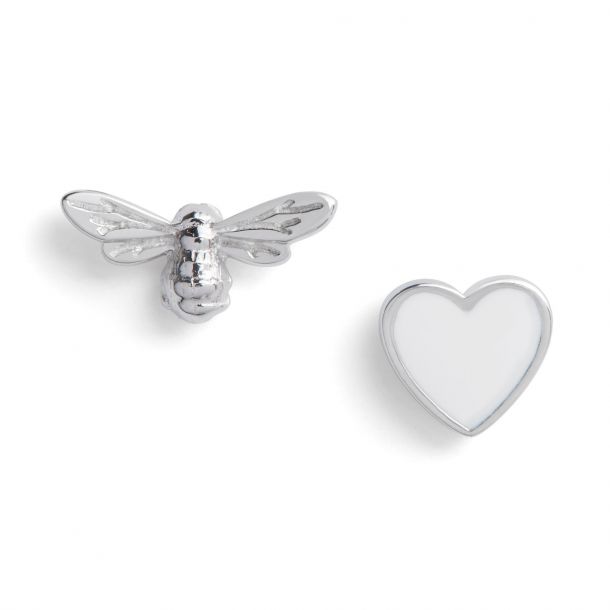 Olivia Burton You Have My Heart White Enamel and Bee Stud Earrings