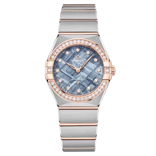 OMEGA Constellation Blue Meteorite Dial Steel and Sedna Gold Diamond Bracelet Watch 28mm O13125286099001 REEDS Jewelers