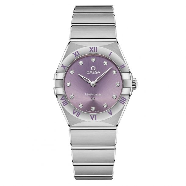 OMEGA Constellation Quartz Stainless Steel Watch Lavender Diamond Dial 28mm O13110286060002 REEDS Jewelers