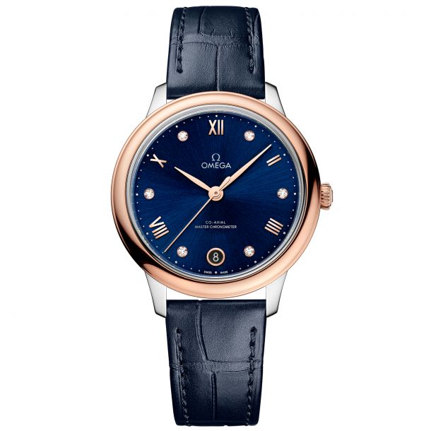 OMEGA De Ville Prestige Co Axial Master Chronometer Blue Diamond Dial Blue Leather Strap Watch 34mm O43423342053001