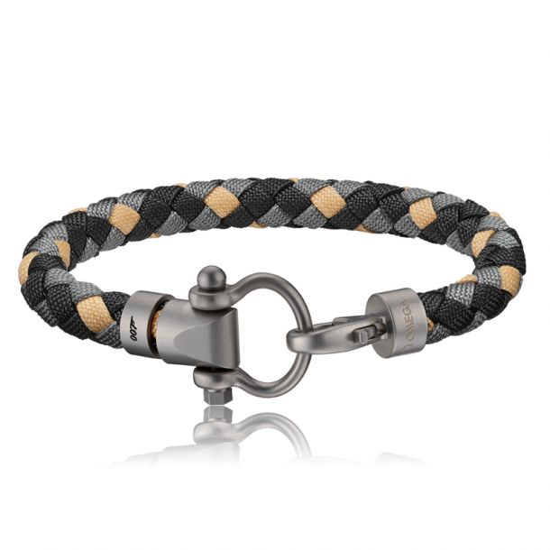 OMEGA James Bond 007 Edition Sailing Bracelet in Brushed Titanium and Camo Braided Nylon OBA02CW0000206 REEDS Jewelers