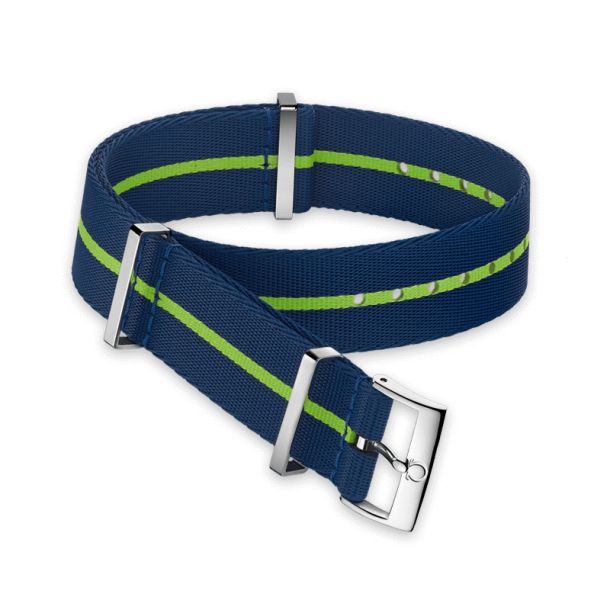 OMEGA NATO Polyamide Watch Strap Blue with Green Stripe 19 20mm O031CWZ014693