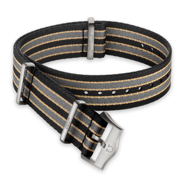 OMEGA NATO Polyamide Watch Strap Striped Dark Brown Grey and Beige 20mm 031CWZ014739