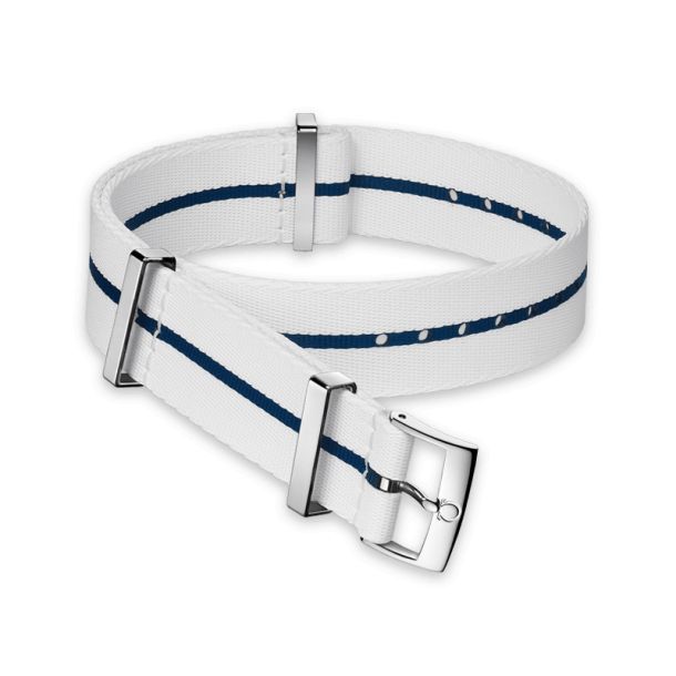 OMEGA NATO Polyamide Watch Strap | White with Blue Stripe | 19
