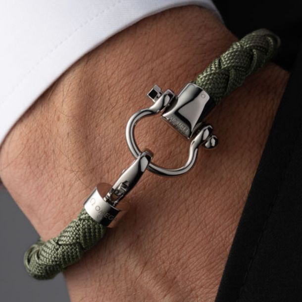 OMEGA Sailing Bracelet in Kaki Braided Nylon Size X Large OBA05CW0000606 REEDS Jewelers