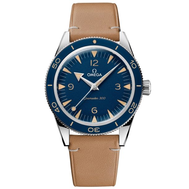OMEGA Seamaster 300 Co-Axial Master Chronometer Blue Dial Beige Leather  Strap Watch | 41mm | O23432412103001