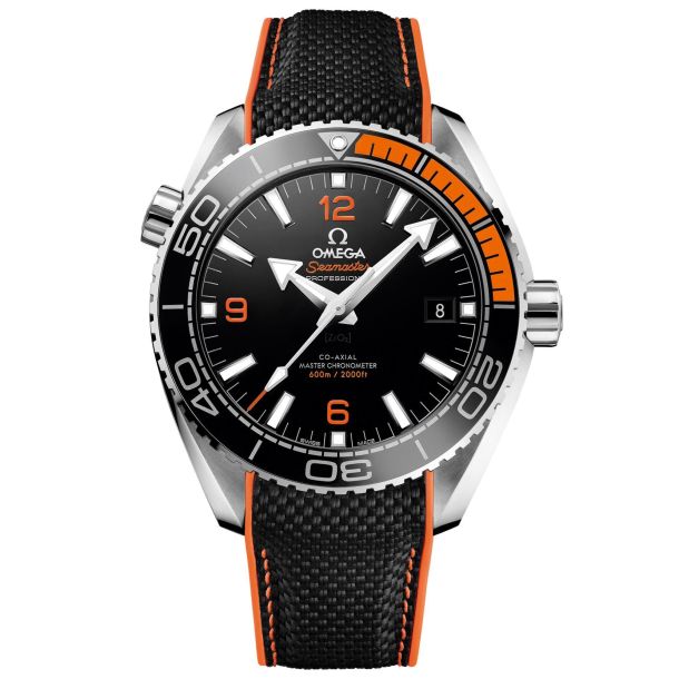 OMEGA Seamaster Planet Ocean 600M Co Axial Master Chronometer Black and Orange Rubber Strap Watch 43.5mm O21532442101001 REEDS Jewelers