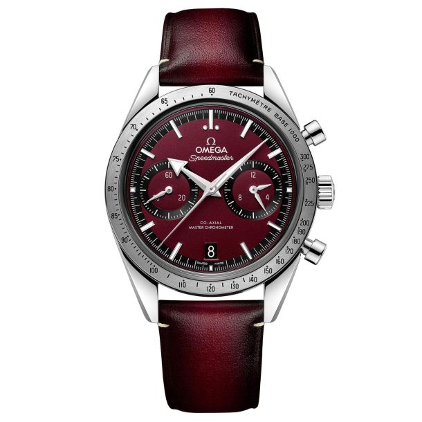 OMEGA Speedmaster 57 Co Axial Master Chronometer Chronograph Burgundy Leather Strap Watch Burgundy Dial 40.5mm O33212415111001