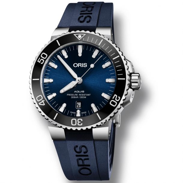 Oris Aquis Date Blue Dial Blue Rubber Strap Watch 01 733 7730
